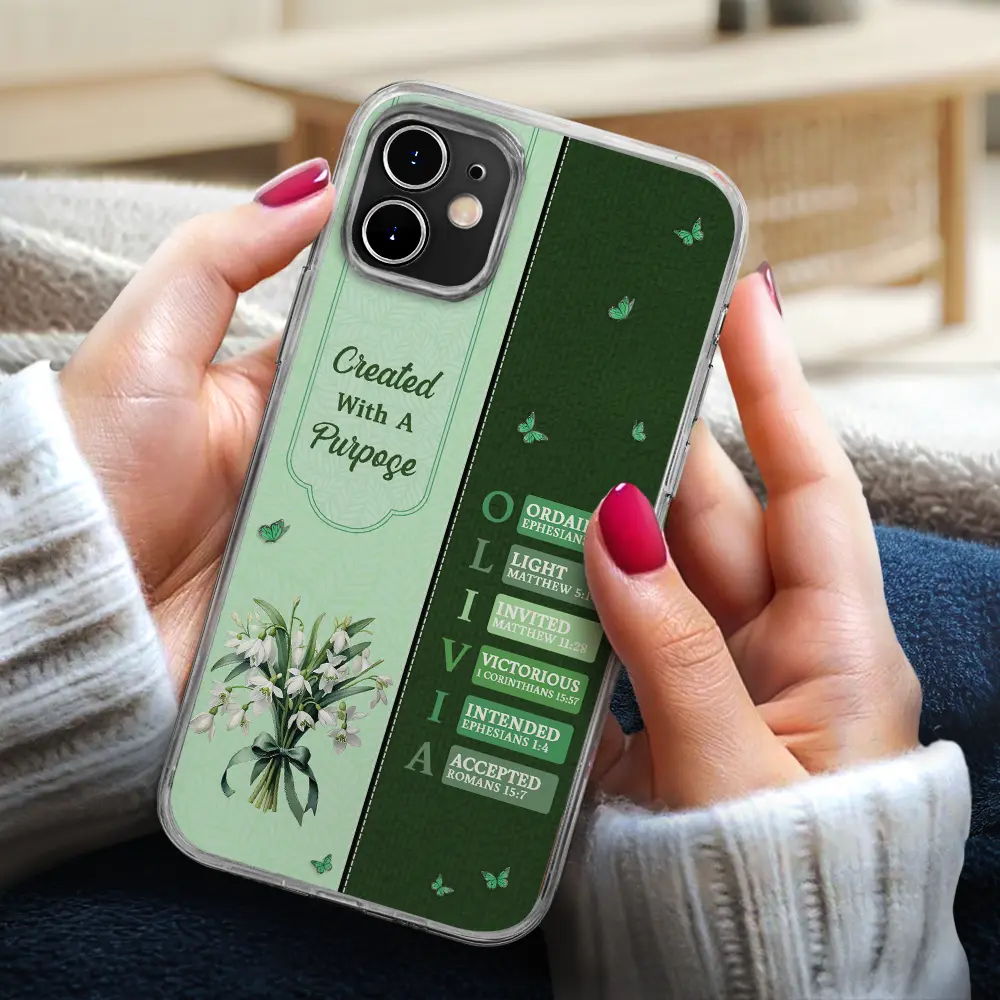 Created With A Purpose Birth Month Flower - Personalized Clear Phone Case - Image 3