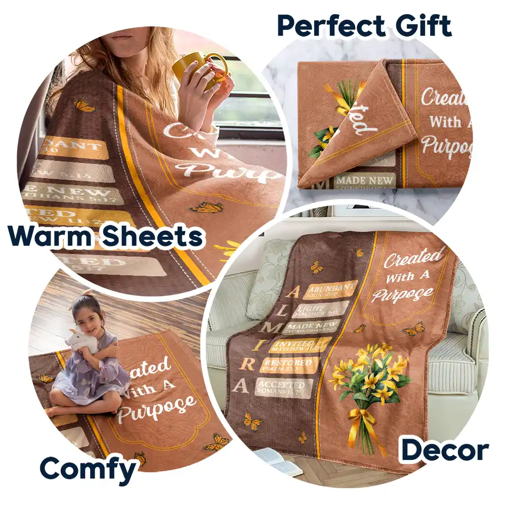 Created With A Purpose Birth Month Flower - Personalized Fleece Blanket, Sherpa Blanket - Image 7