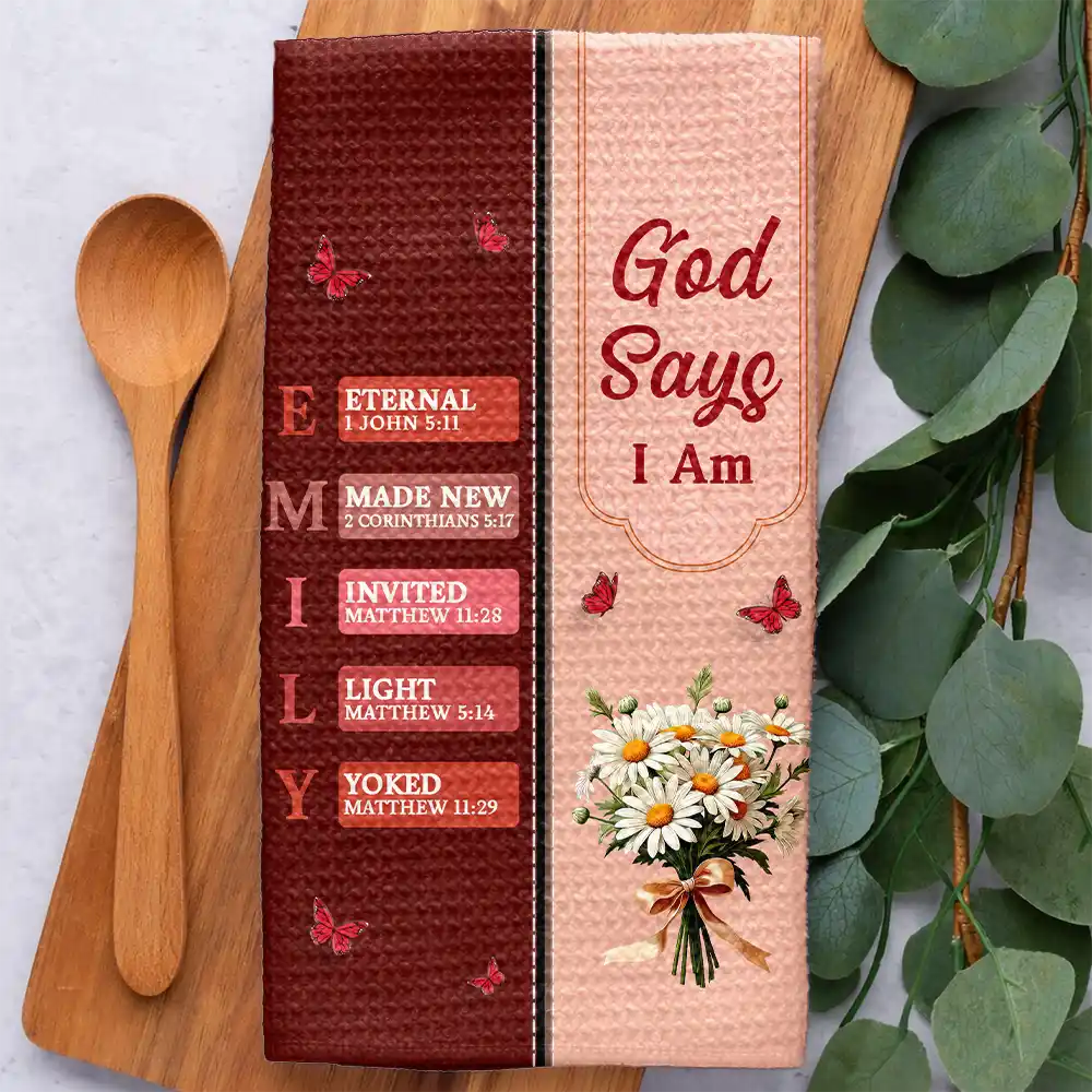 Created With A Purpose Birth Month Flower - Personalized Kitchen Towel - Image 2