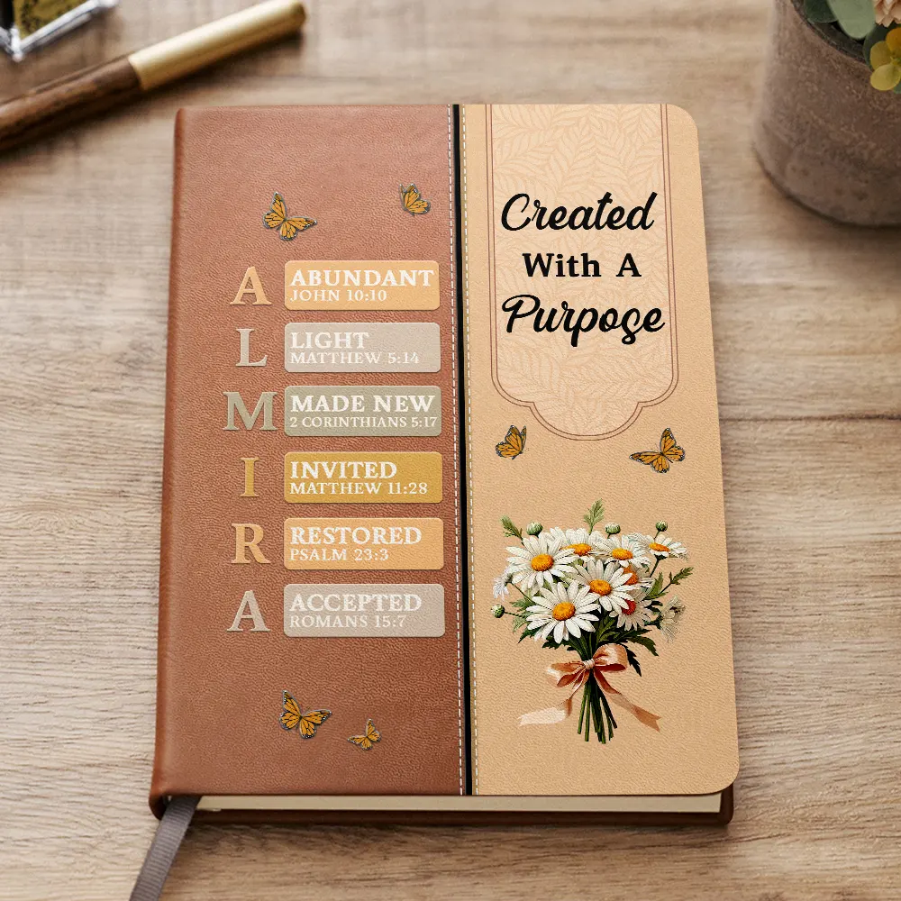 Created With A Purpose Birth Month Flower - Personalized Leather Journal