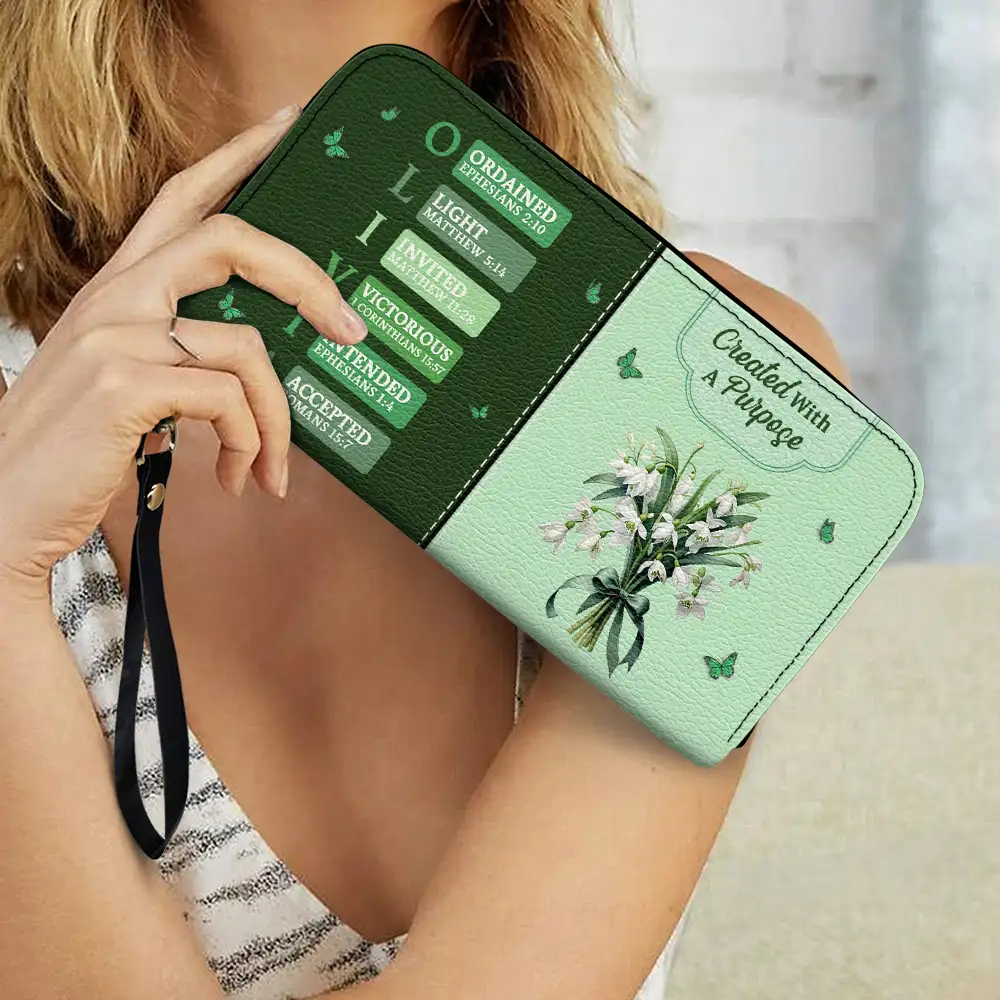 Created With A Purpose Birth Month Flower - Personalized Leather Long Wallet - Image 3