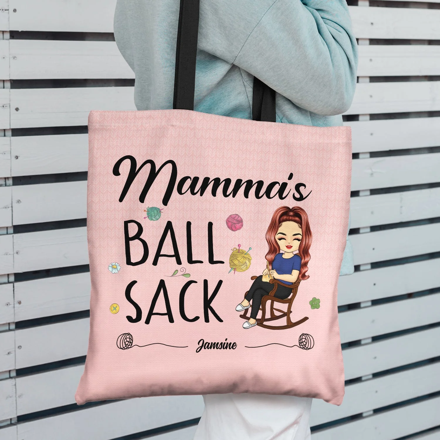 Crocheting Ball Sack - Gift For Grandma And Mother - Personalized Zippered Canvas Bag - Image 2