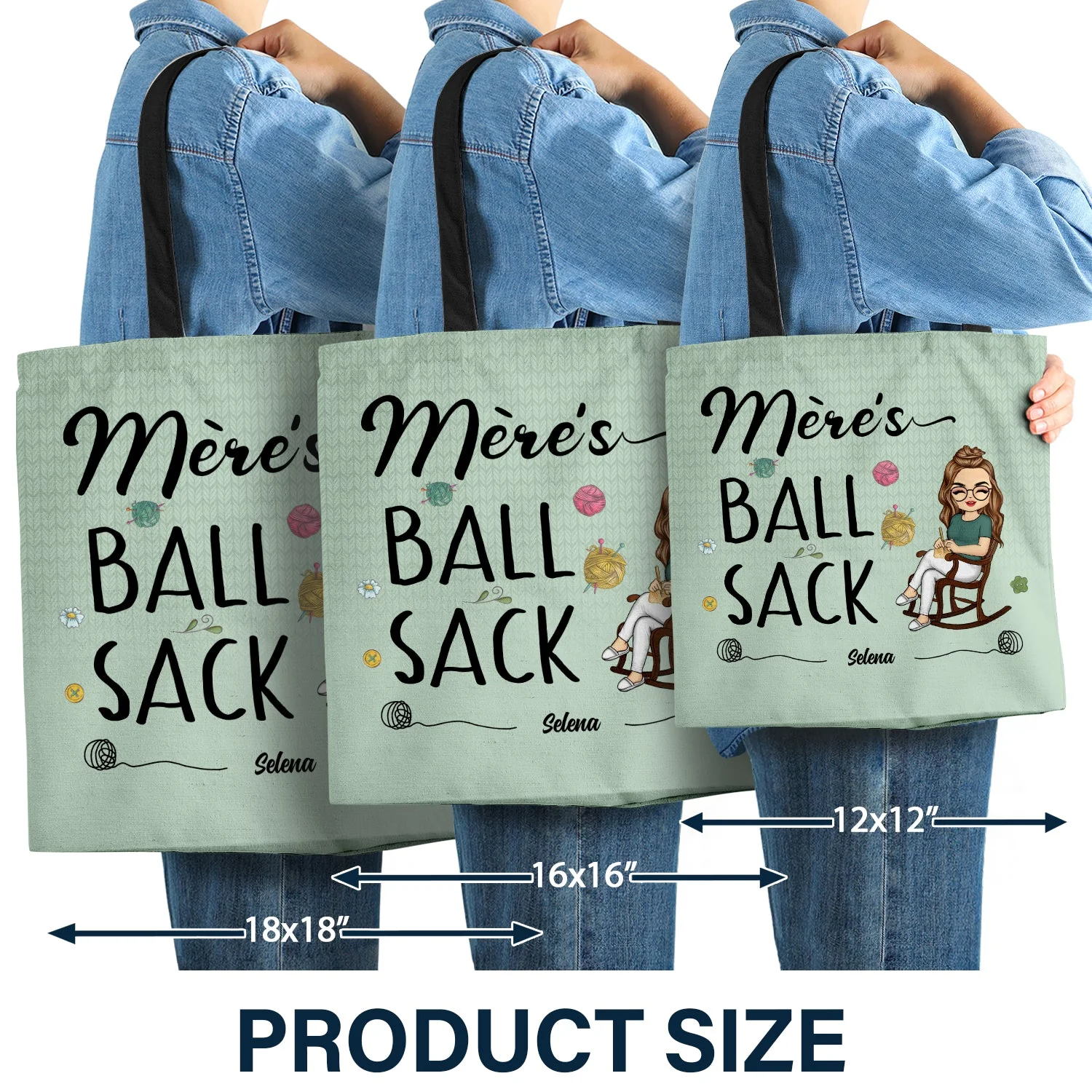 Crocheting Ball Sack - Gift For Grandma And Mother - Personalized Zippered Canvas Bag - Image 3