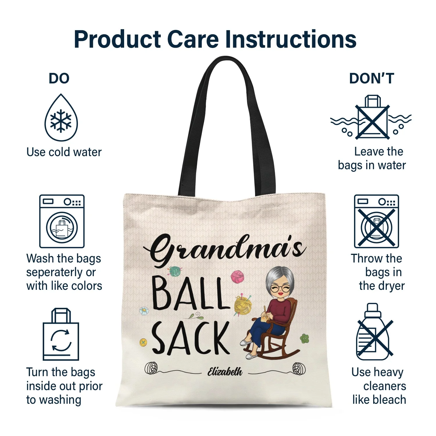 Crocheting Ball Sack - Gift For Grandma And Mother - Personalized Zippered Canvas Bag - Image 6