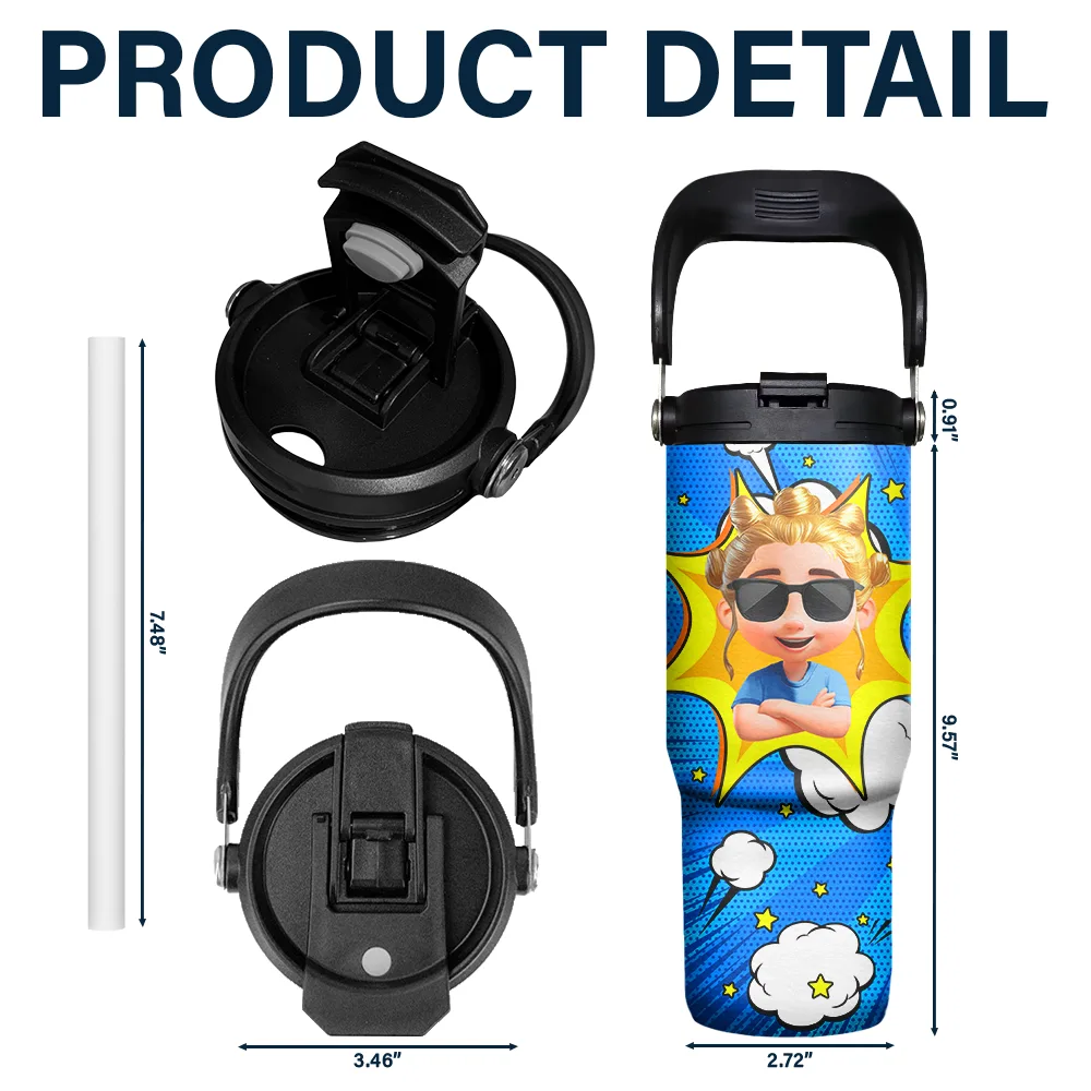 Crossed Arms Kid With Name - Personalized 30oz Tumbler With Handle - Image 5