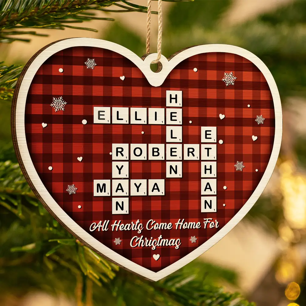 Crossword All Hearts Come Home For Christmas - Personalized Custom Shaped Wooden Ornament - Image 4