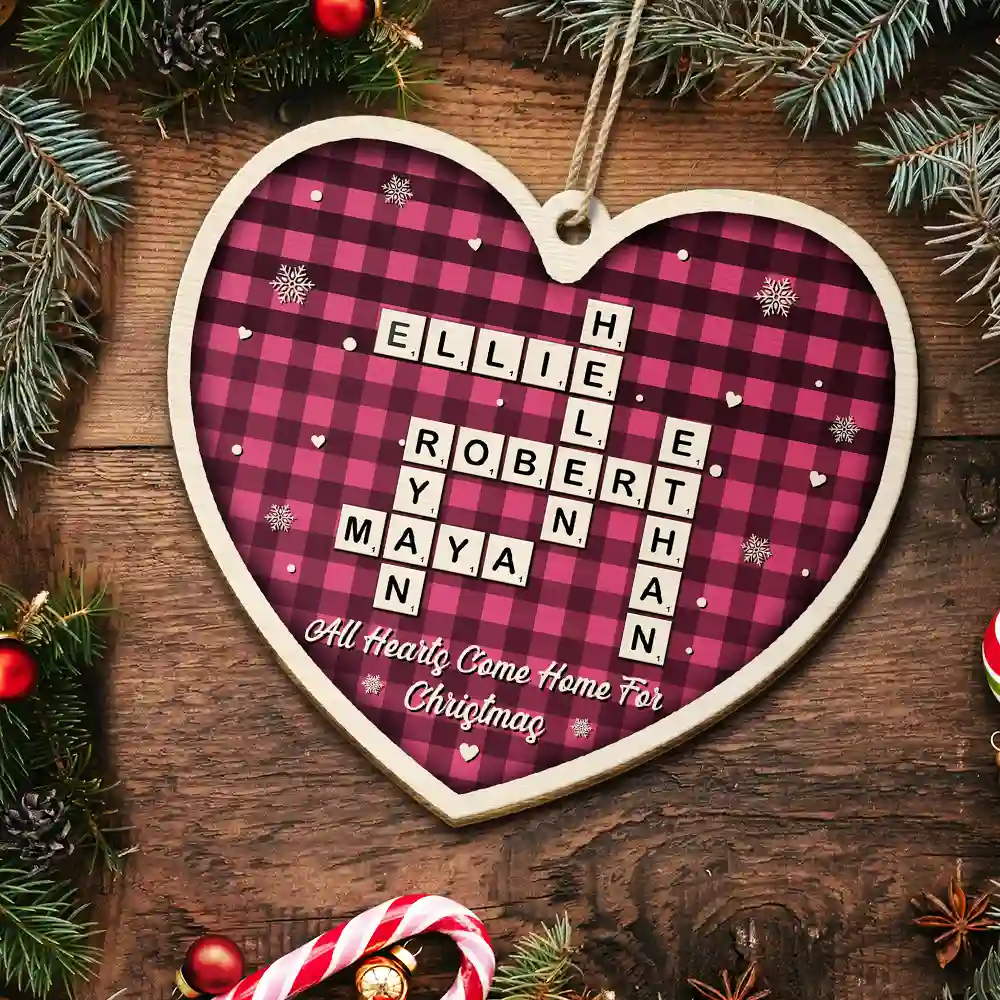 Crossword All Hearts Come Home For Christmas - Personalized Custom Shaped Wooden Ornament - Image 6