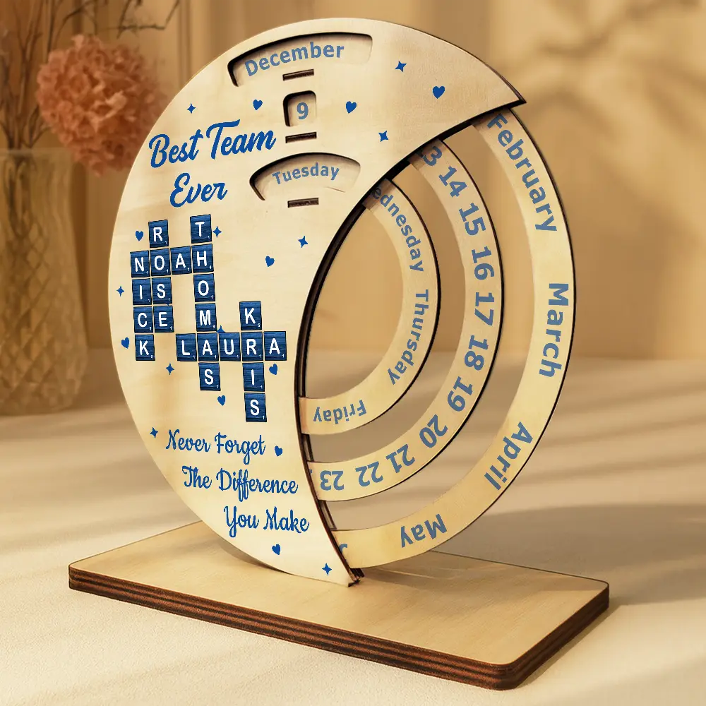Crossword Best Team Ever Never Forget - Personalized Spinning Perpetual Desk Calendar - Image 3