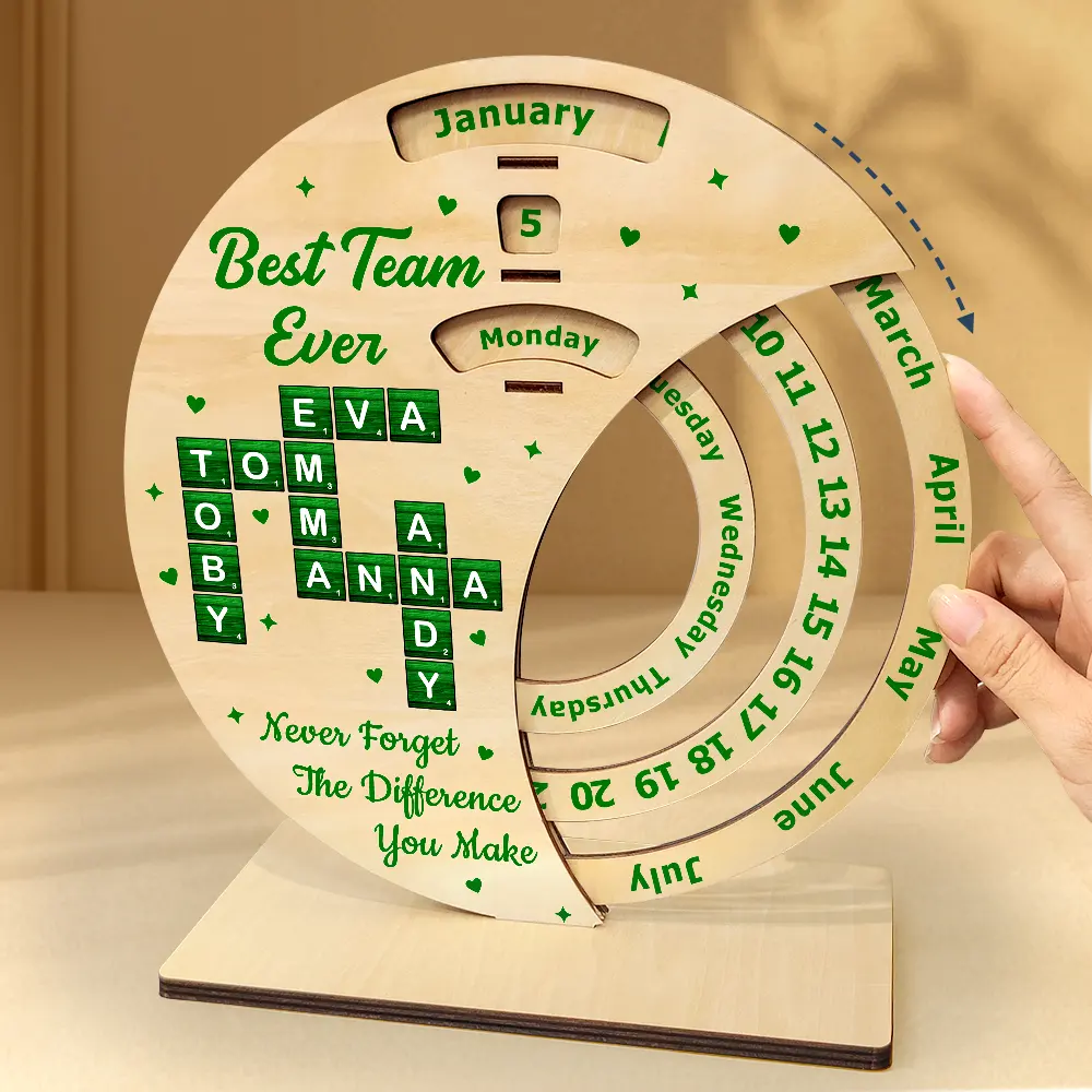Crossword Best Team Ever Never Forget - Personalized Spinning Perpetual Desk Calendar - Image 4