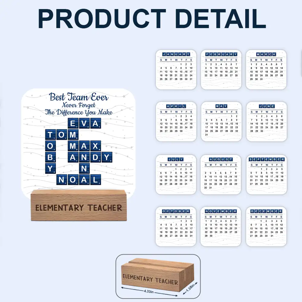 Crossword Best Team Ever - Personalized Calendar With Wooden Stand - Image 7
