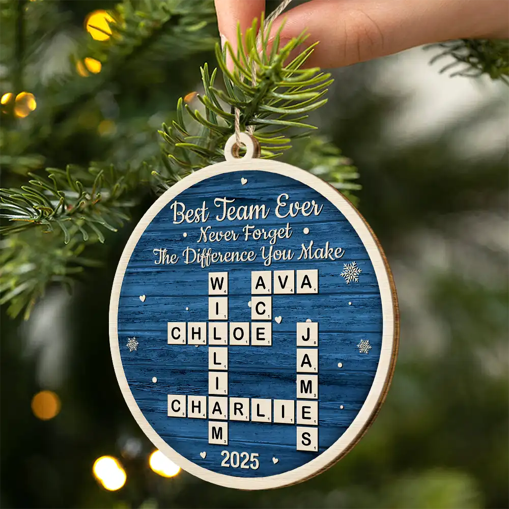 Crossword Best Team Ever - Personalized Custom Shaped Wooden Ornament - Image 3