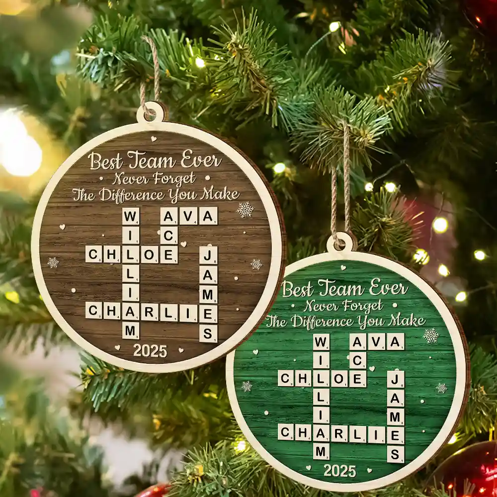 Crossword Best Team Ever - Personalized Custom Shaped Wooden Ornament - Image 7