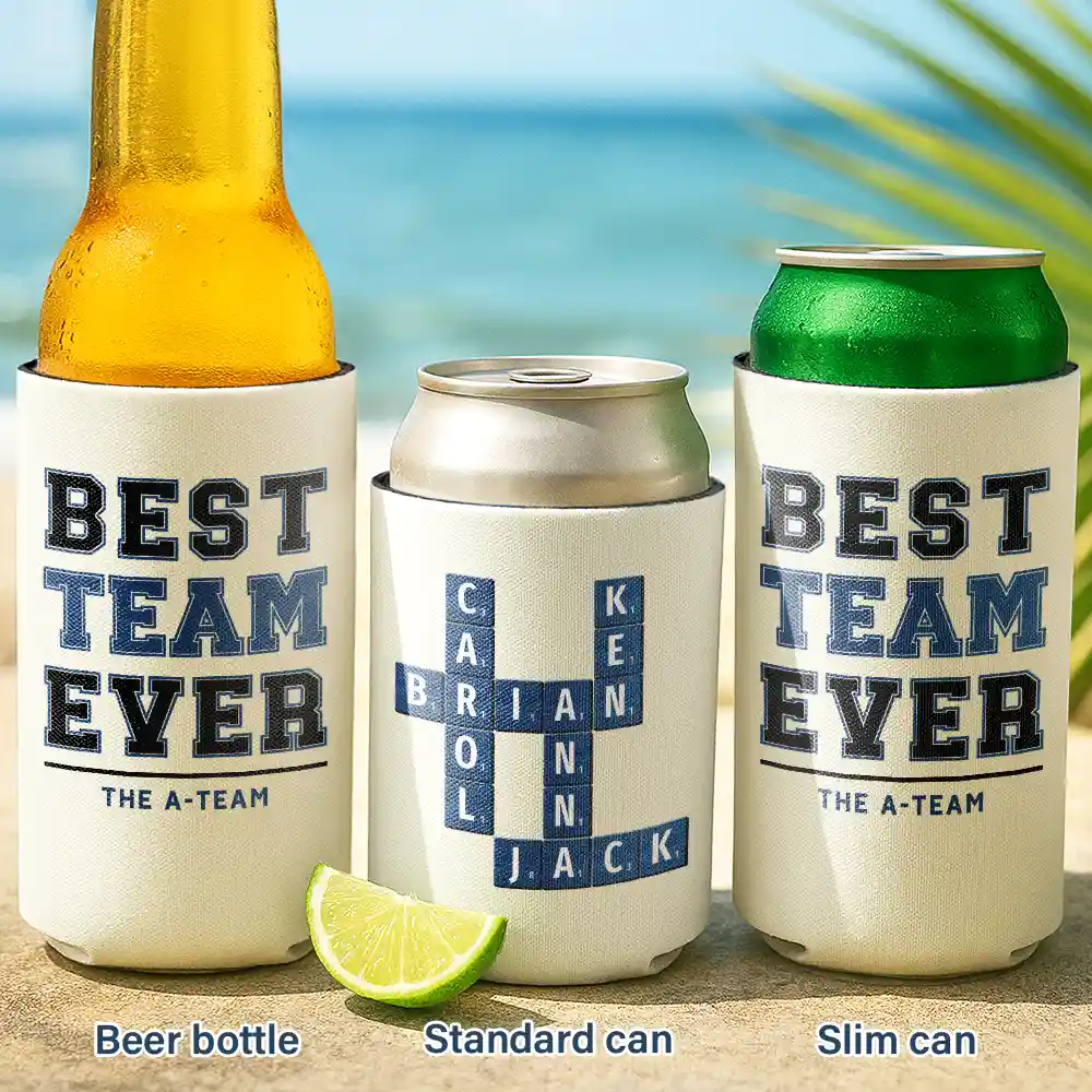 Crossword Best Team Ever Scrabble Name - Personalized Can Cooler Sleeve - Image 2