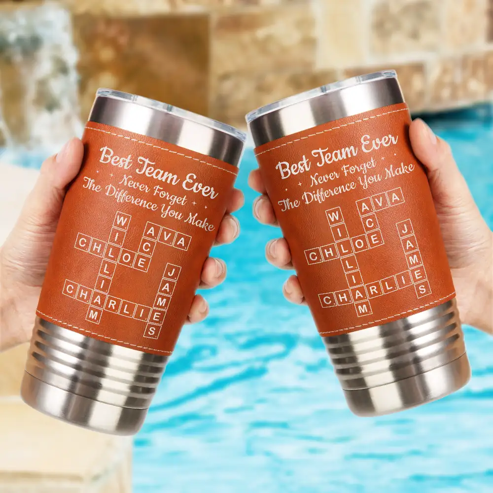 Crossword Best Team Ever Scrabble - Personalized Leather Tumbler - Image 3