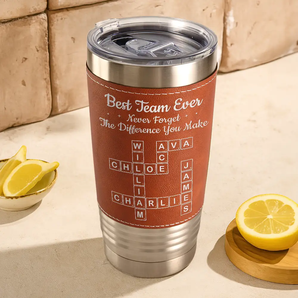 Crossword Best Team Ever Scrabble - Personalized Leather Tumbler - Image 4