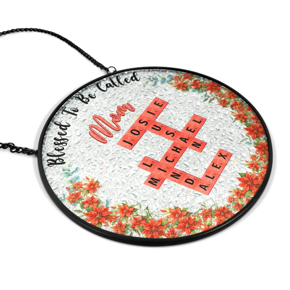 Crossword Blessed To Be Called Grandma - Personalized Stained Glass Window Hanging Suncatcher - Image 3