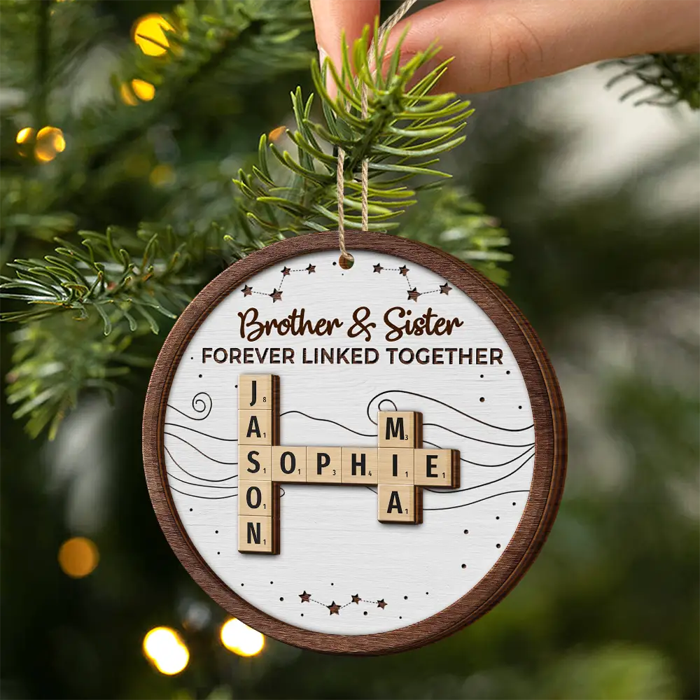 Crossword Brothers And Sisters Forever Linked Together - Personalized 2-Layered Wooden Ornament - Image 3