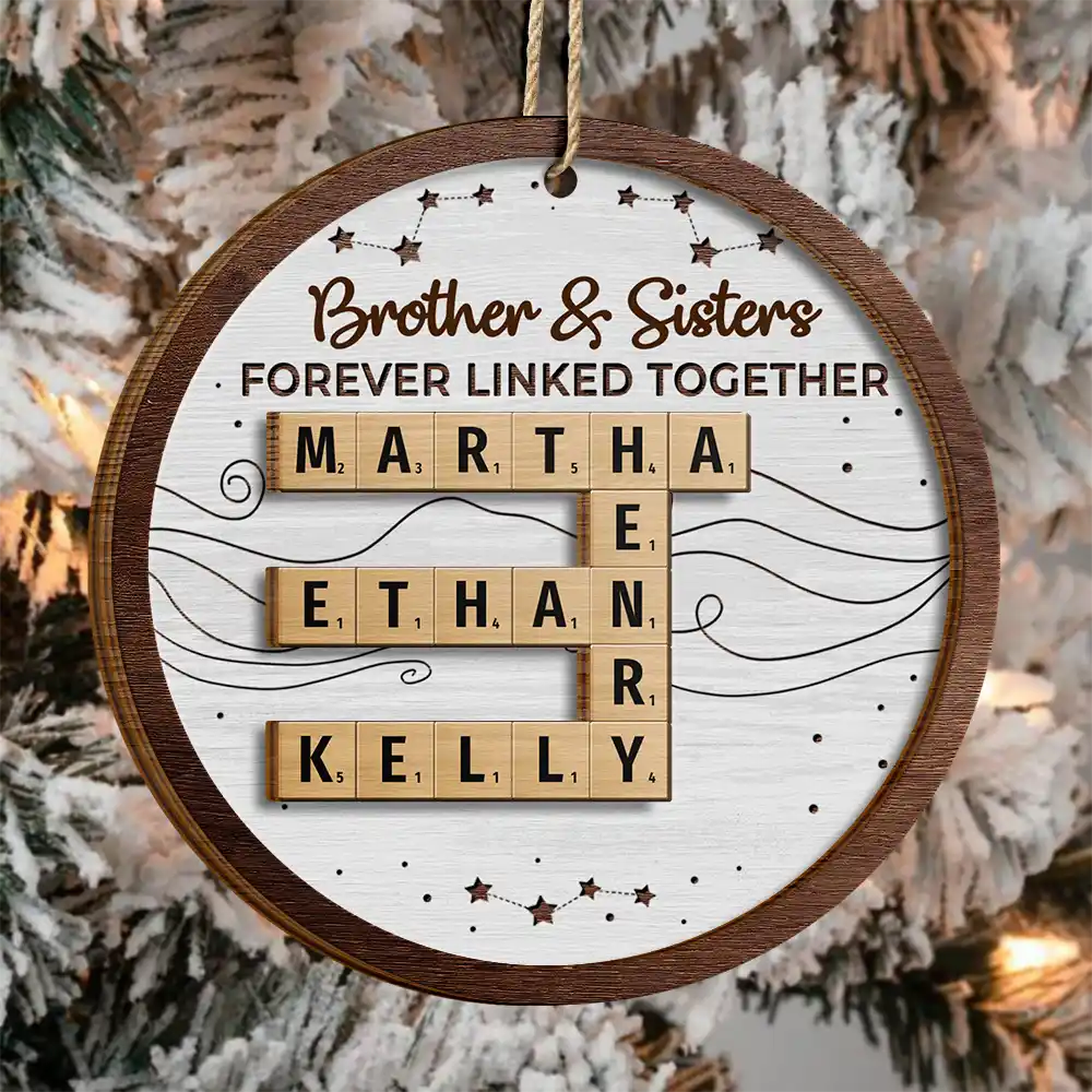 Crossword Brothers And Sisters Forever Linked Together - Personalized 2-Layered Wooden Ornament - Image 4