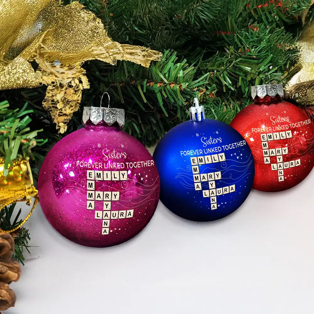 Crossword Brothers & Sisters Forever Linked Together - Personalized Ball Ornament - Image 4