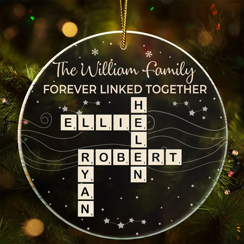 Crossword Brothers & Sisters Forever Linked Together - Personalized Circle Acrylic Ornament - Image 3