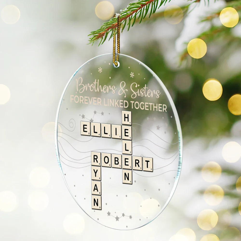 Crossword Brothers & Sisters Forever Linked Together - Personalized Circle Acrylic Ornament - Image 5