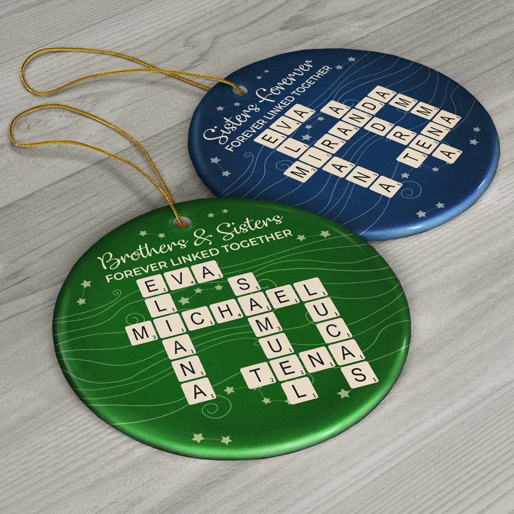Crossword Brothers & Sisters Forever Linked Together - Personalized Circle Ceramic Ornament - Image 6