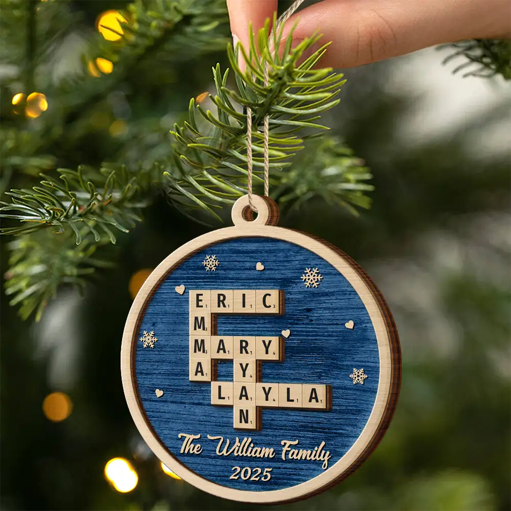 Crossword Christmas Family Name - Personalized 2-Layered Wooden Ornament - Image 3