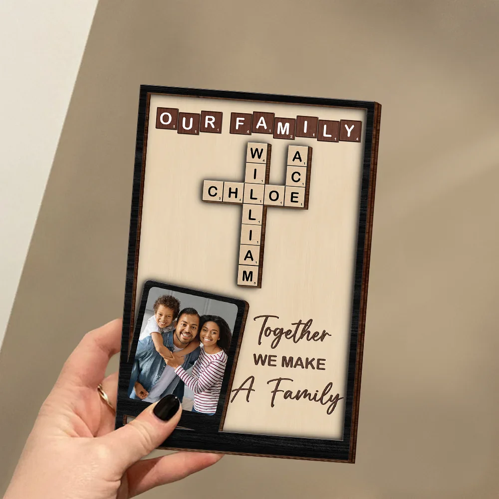 Crossword Custom Photo Together We Make A Family - Personalized Custom Shaped Wooden Plaque - Image 4