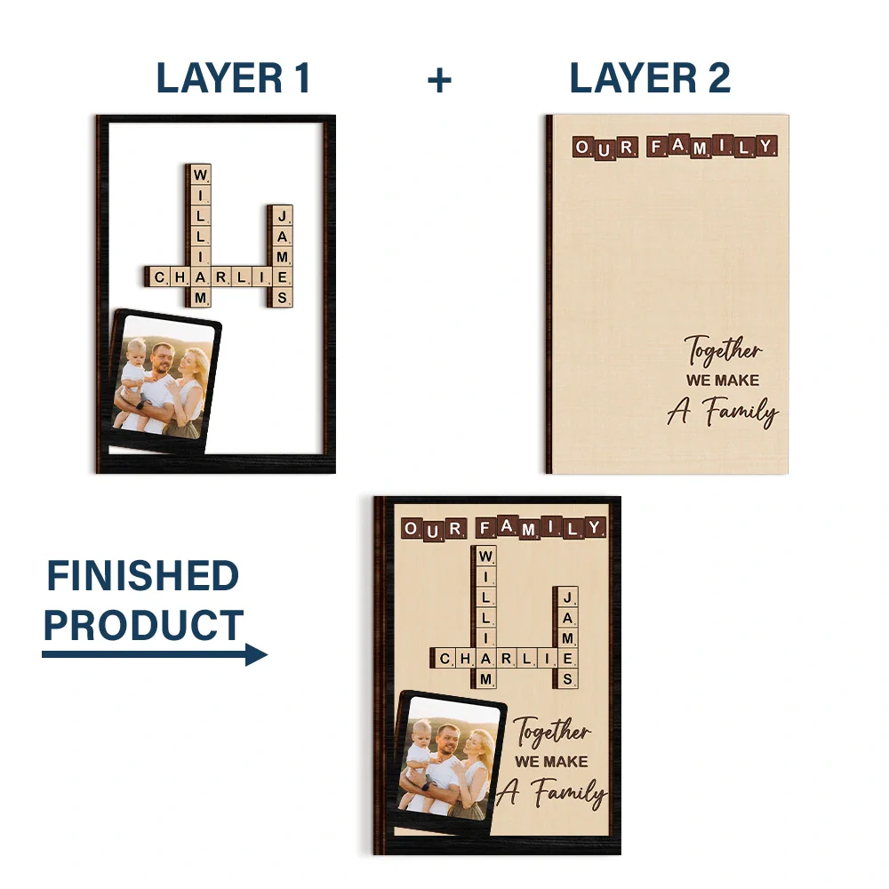 Crossword Custom Photo Together We Make A Family - Personalized Custom Shaped Wooden Plaque - Image 6