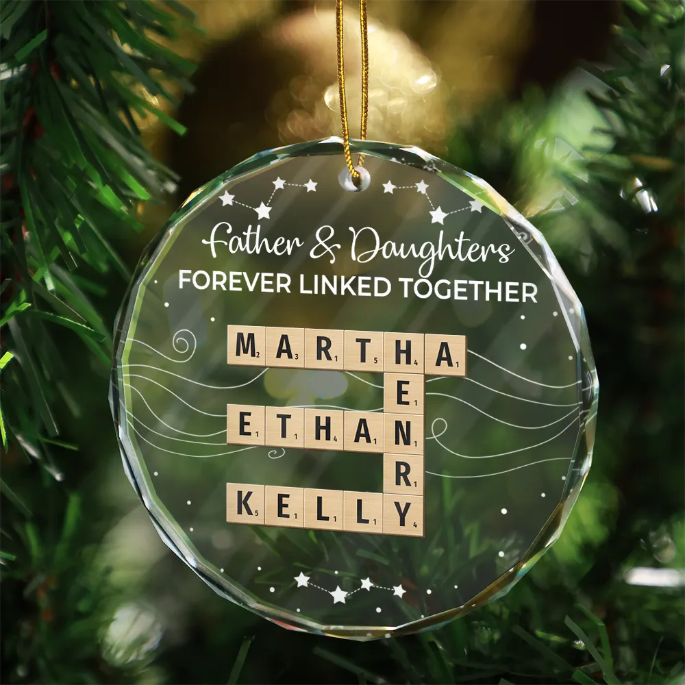 Crossword Family Forever Linked Together - Personalized Circle Glass Ornament - Image 4