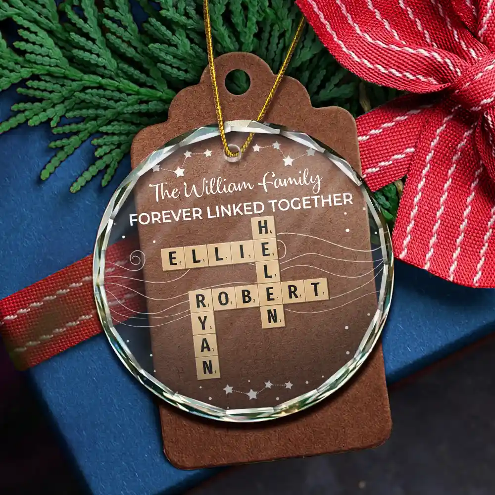 Crossword Family Forever Linked Together - Personalized Circle Glass Ornament - Image 6