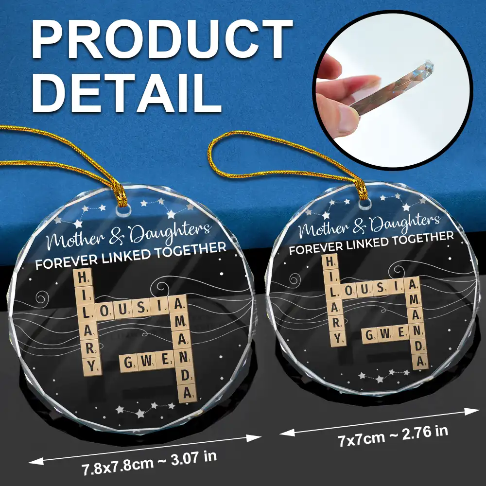 Crossword Family Forever Linked Together - Personalized Circle Glass Ornament - Image 7