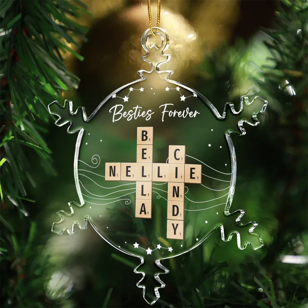 Crossword Family Names - Personalized Snowflakes Shaped Glass Ornament - Image 4