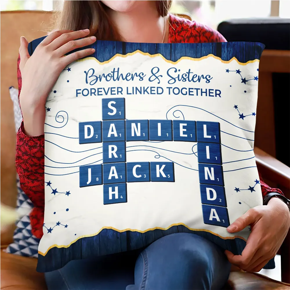 Crossword Family Relationship Brothers & Sisters Forever Linked Together - Personalized Pillow - Image 2