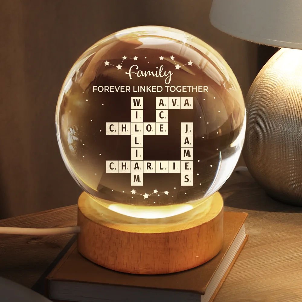 Crossword Family Relationship Forever Linked Together - Personalized Crystal Globe Lamp - Image 3
