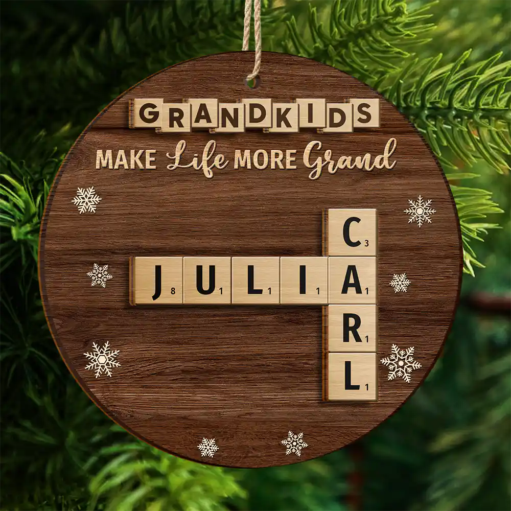 Crossword Grandkids Make Life More Grand - Personalized 2-Layered Wooden Ornament - Image 5
