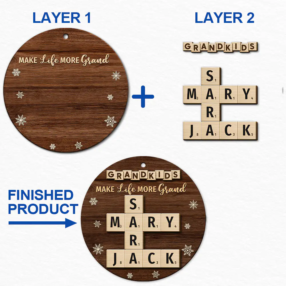 Crossword Grandkids Make Life More Grand - Personalized 2-Layered Wooden Ornament - Image 7