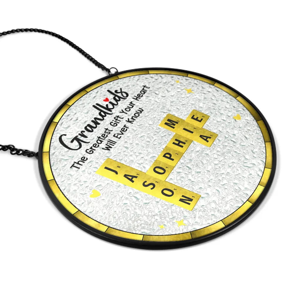 Crossword Grandkids Make Life More Grand - Personalized Stained Glass Window Hanging Suncatcher - Image 3