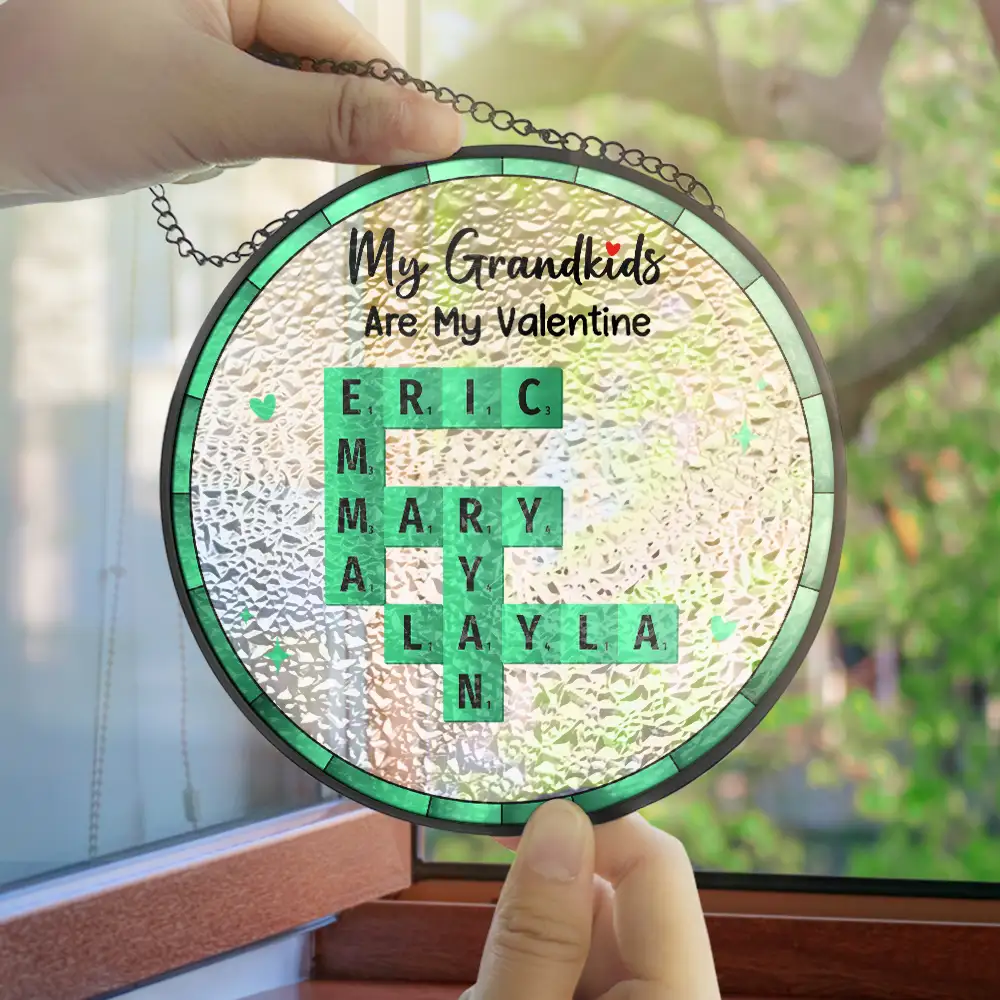 Crossword Grandkids Make Life More Grand - Personalized Stained Glass Window Hanging Suncatcher - Image 4