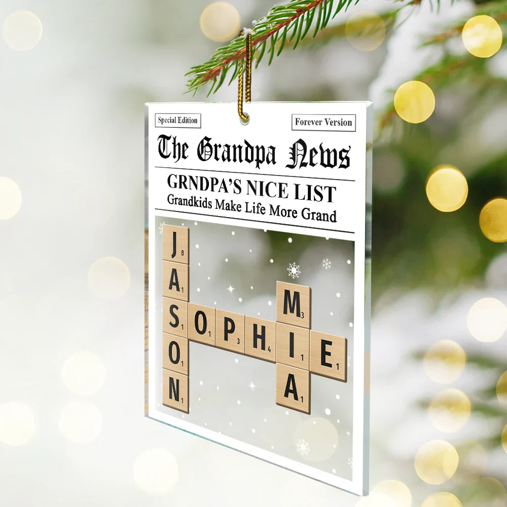 Crossword Kids Name Grandma Grandpa Nice List - Personalized Custom Shaped Acrylic Ornament - Image 3