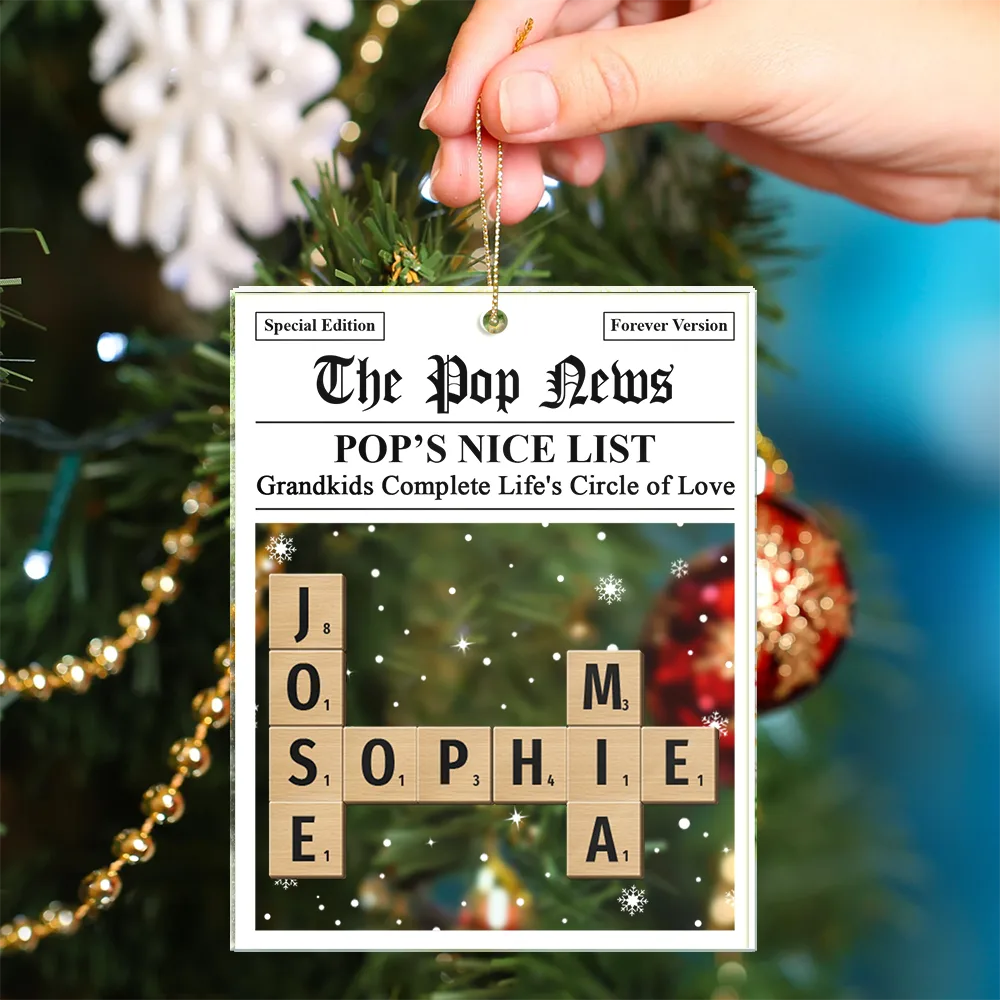 Crossword Kids Name Grandma Grandpa Nice List - Personalized Custom Shaped Acrylic Ornament - Image 5