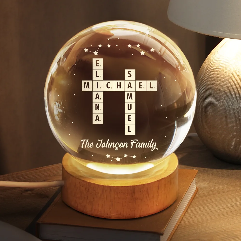 Crossword Loving Family Siblings Besties - Personalized Crystal Globe Lamp - Image 3