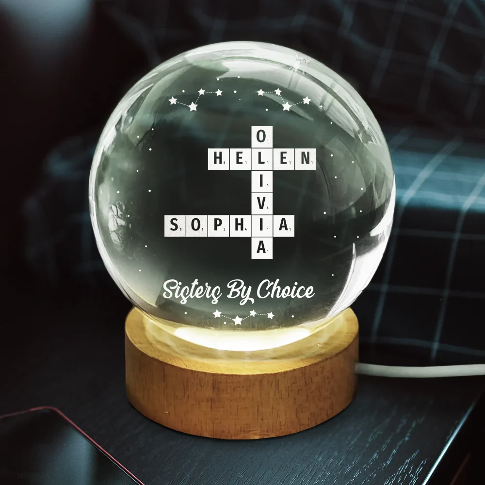 Crossword Loving Family Siblings Besties - Personalized Crystal Globe Lamp - Image 4