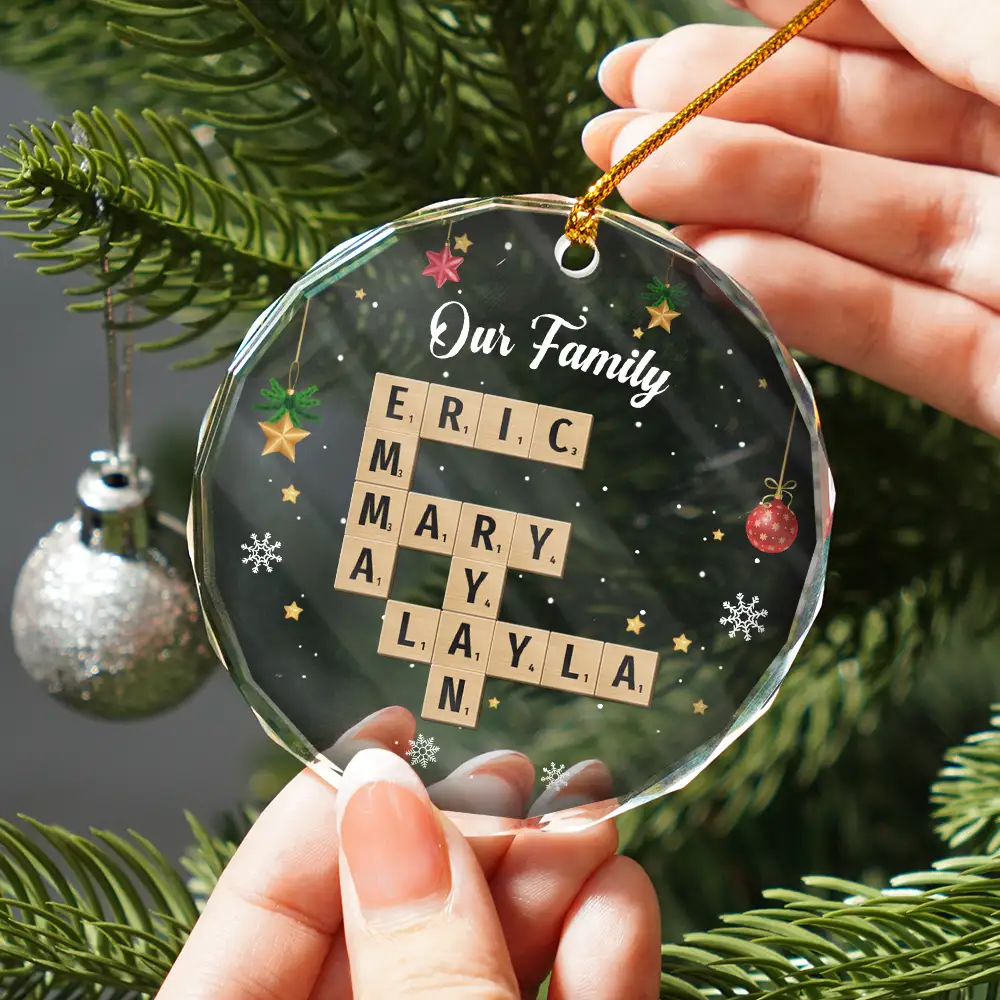 Crossword Our Grandkids - Personalized Circle Glass Ornament - Image 3