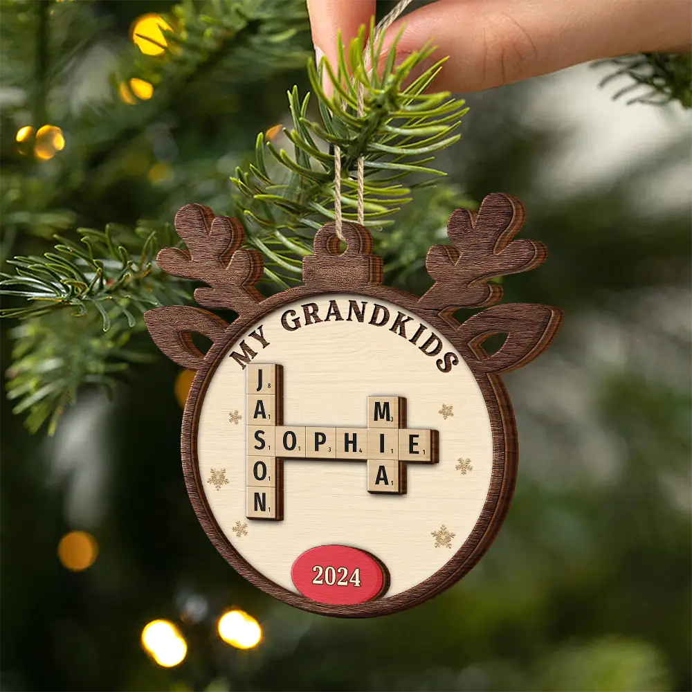 Crossword Our Grandkids Reindeer - Personalized 2-Layered Wooden Ornament - Image 3