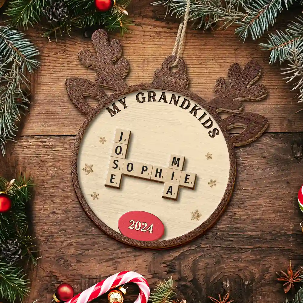 Crossword Our Grandkids Reindeer - Personalized 2-Layered Wooden Ornament - Image 6