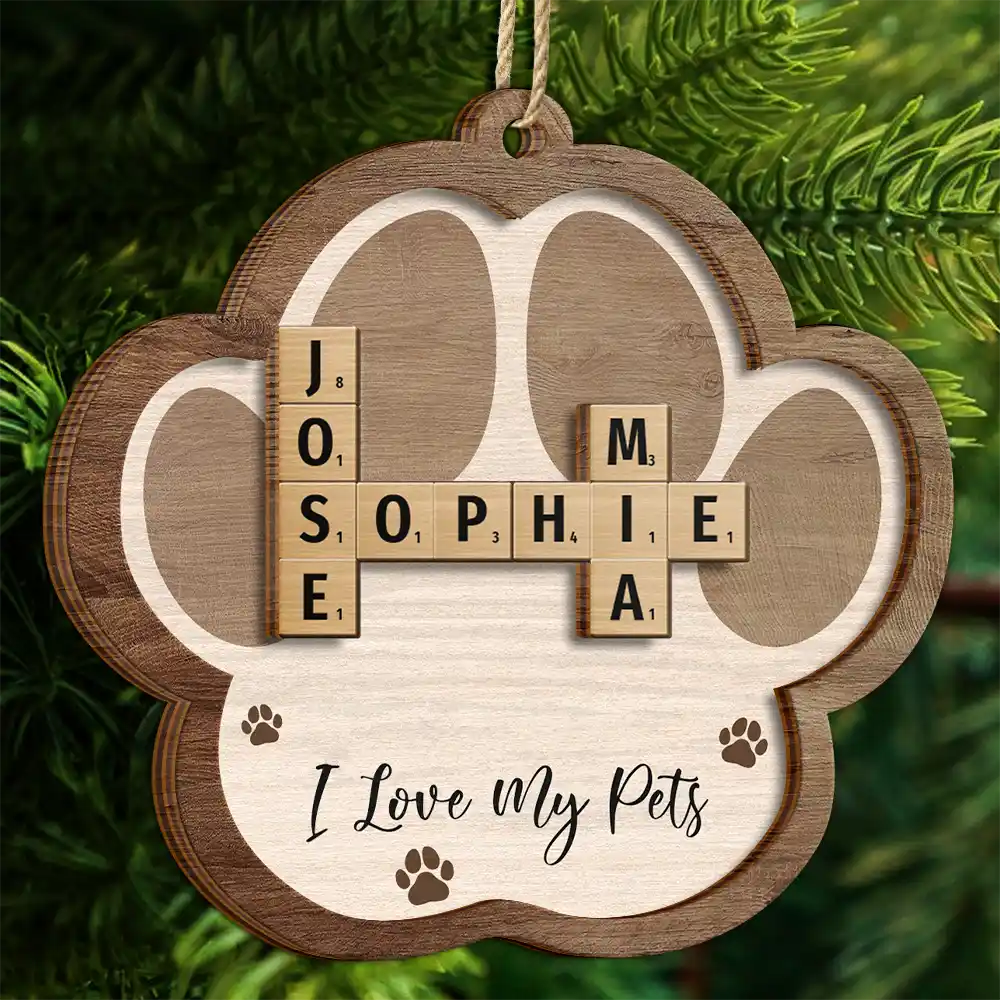 Crossword Scrabble Dog Cat Pet Names - Personalized 2-Layered Wooden Ornament - Image 5