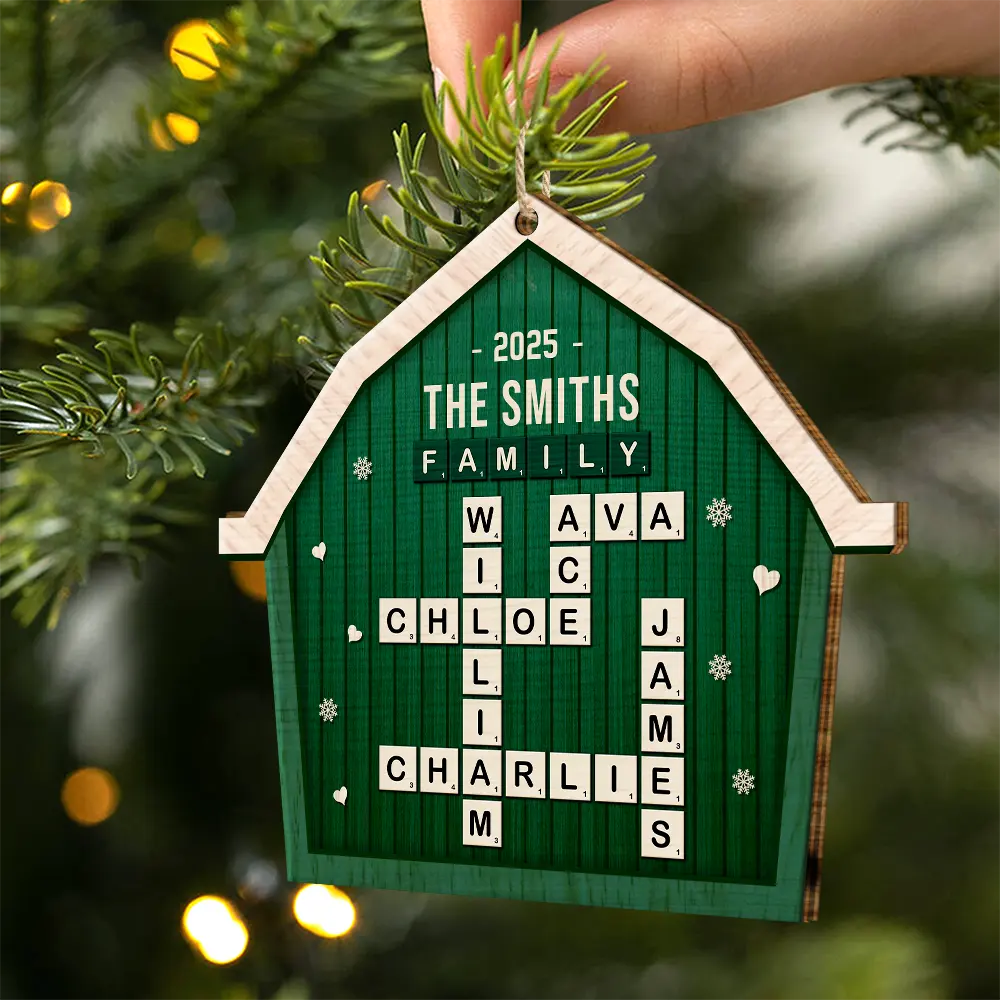 Crossword Scrabble Family Name Together In One Home - Personalized Custom Shaped Wooden Ornament - Image 3