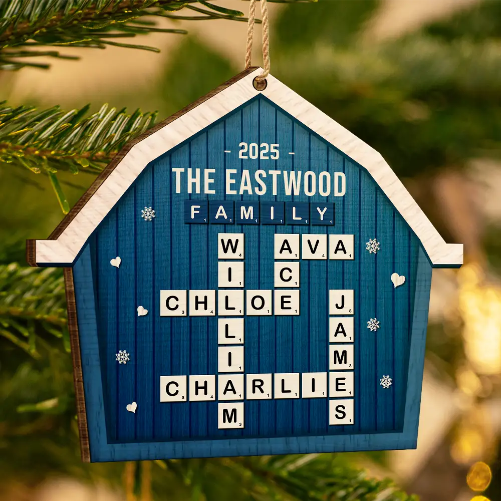 Crossword Scrabble Family Name Together In One Home - Personalized Custom Shaped Wooden Ornament - Image 4