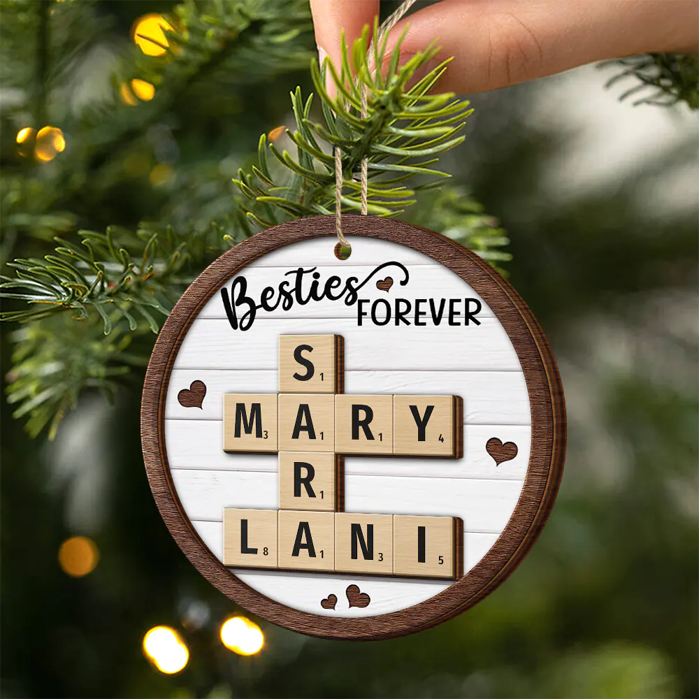 Crossword Sisters Forever - Personalized 2-Layered Wooden Ornament - Image 3